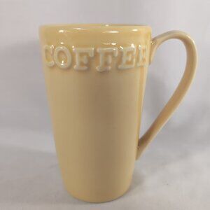 Primagera Portugal Coffee Tall Mug Yellow Ceramic Cup Raised Letters 3D 16 oz